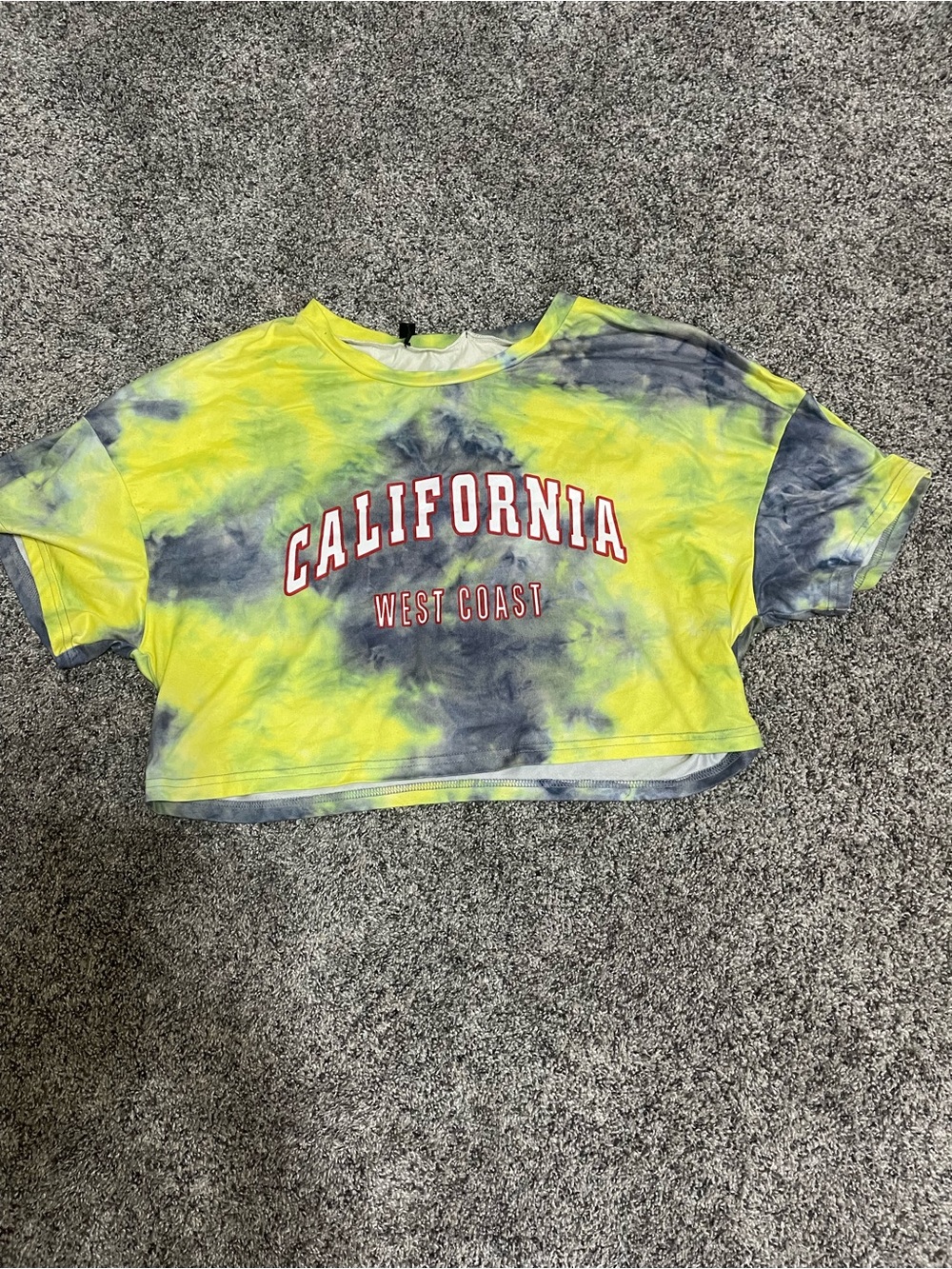Zara Yellow and Gray Tie-Dye "California West Coast" Crop Top